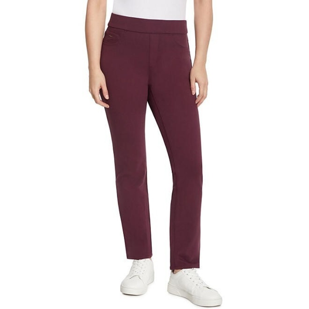 Nine West Ladies Heidi Pull On Pant Size 4 Wine Tasting Burgundy Straight Fit